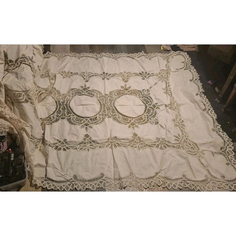Vintage Extra Long Lace Tablecloth 12ft Banquet Wedding‎ Farmhouse
